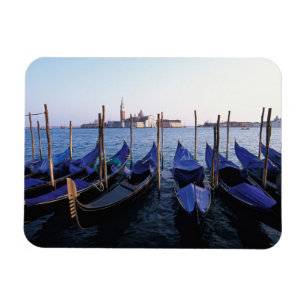 Italy, Veneto, Venice, Row of Gondolas and San Magnet