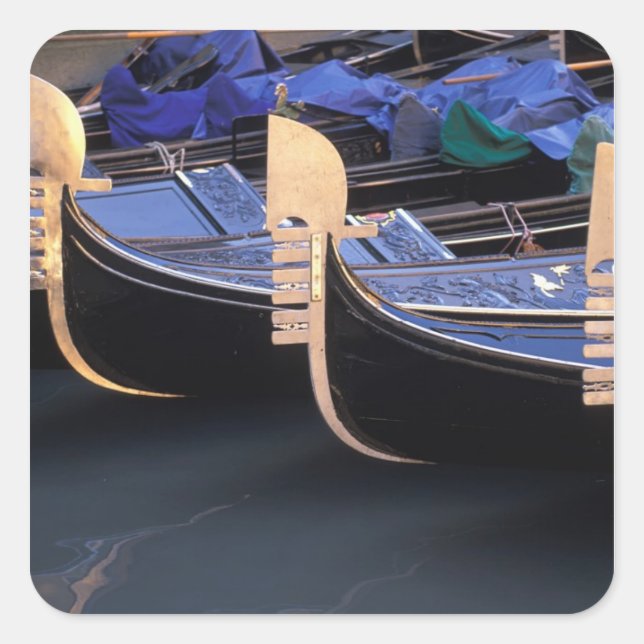 Italy, Veneto, Venice. Row of Gondolas. Square Sticker (Front)