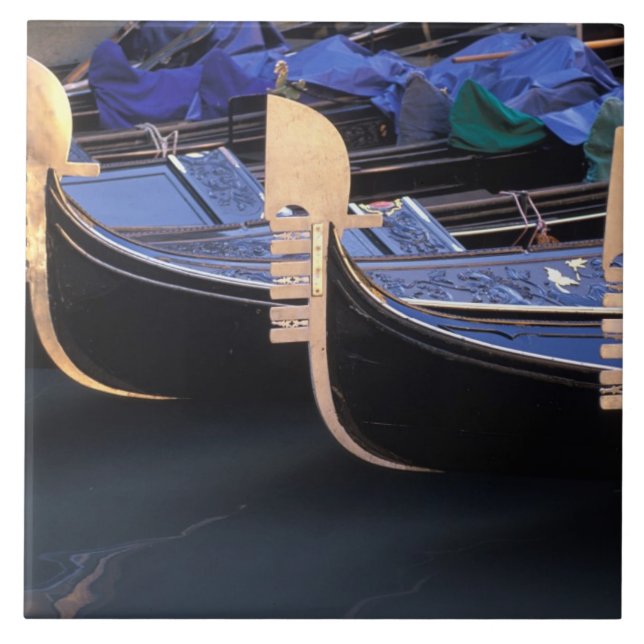 Italy, Veneto, Venice. Row of Gondolas. Tile (Front)