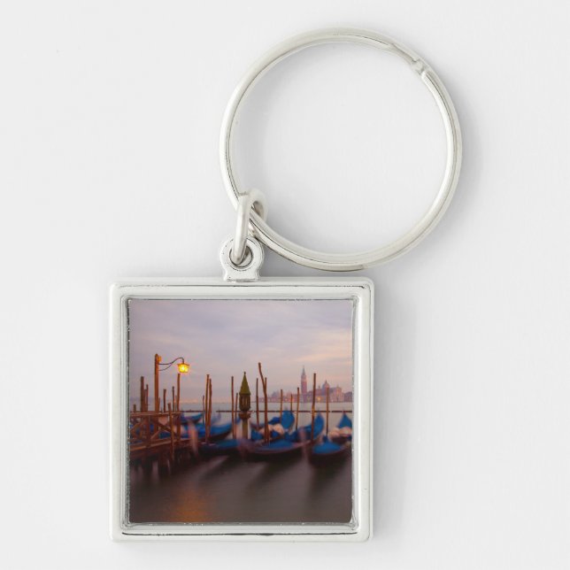 Italy, Venice. Anchored gondolas at twilight. Key Ring (Front)