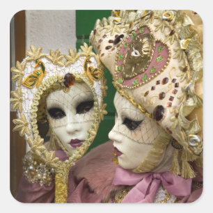 Italy, Venice, Burano Island. Woman dressed in Square Sticker