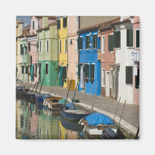 Italy, Venice, Burano. Multicolored houses along 2 Magnet