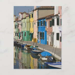 Italy, Venice, Burano. Multicolored houses along 2 Postcard