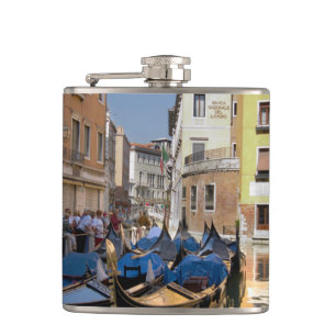 Italy, Venice, gondolas moored along canal Hip Flask