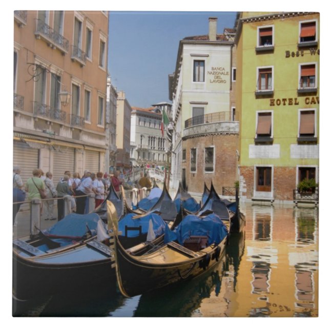 Italy, Venice, gondolas moored along canal Tile (Front)