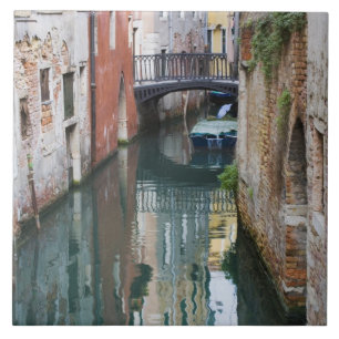Italy, Venice, Reflections and Small Bridge of Tile
