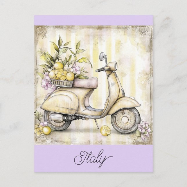 Italy Vintage Italian Vespa Scooter Lemons Travel Postcard (Front)