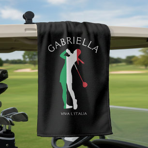 Italy Viva l'Italia Italian Flag Woman Golfer Name Golf Towel
