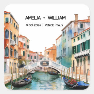 Italy Watercolor Romantic Destination Wedding Square Sticker