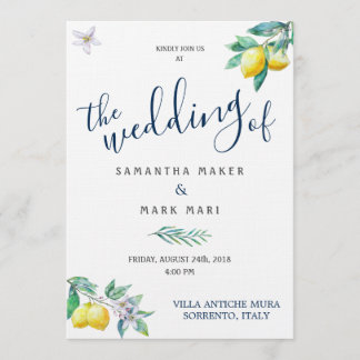 Italy Wedding Invitation, Lemon and Olive Theme Invitation