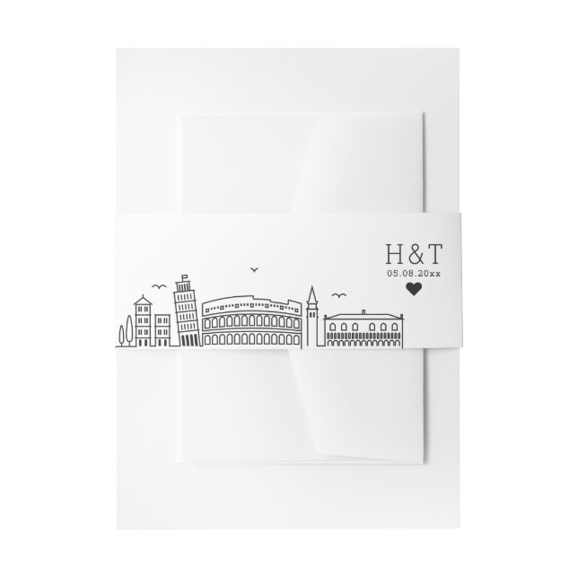 Italy Wedding | Stylised Skyline Monogram Invitation Belly Band (Front Example)
