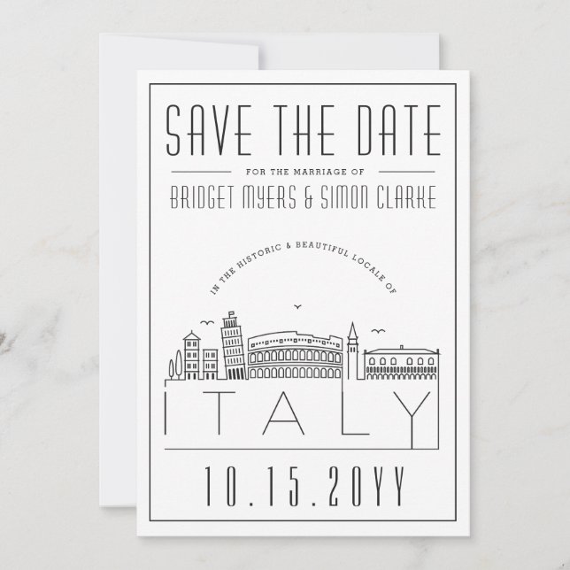 Italy Wedding | Stylised Skyline Save the Date Invitation (Front)