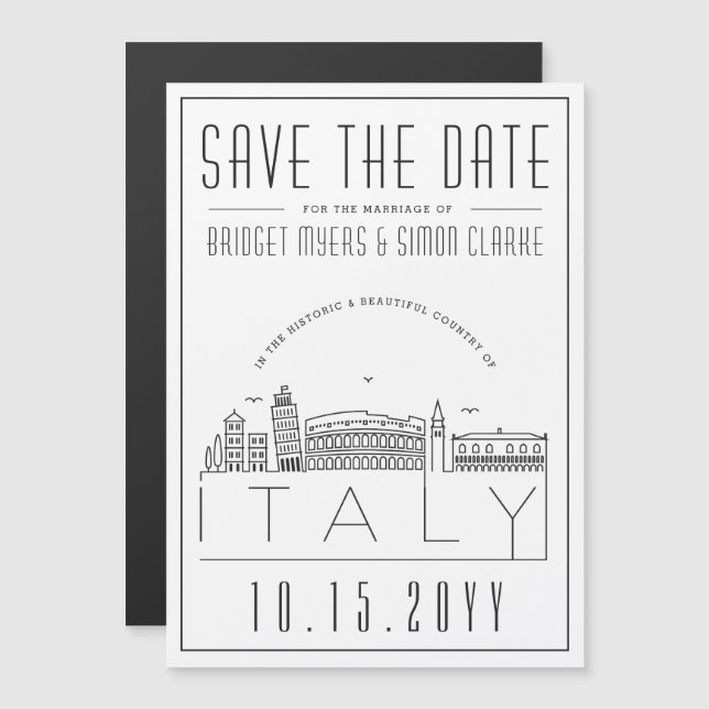 Italy Wedding | Stylised Skyline Save the Date Magnetic Invitation (Front/Back)