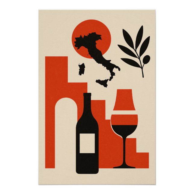 Italy - Wine, Olive and Sun Stylized Poster (Front)