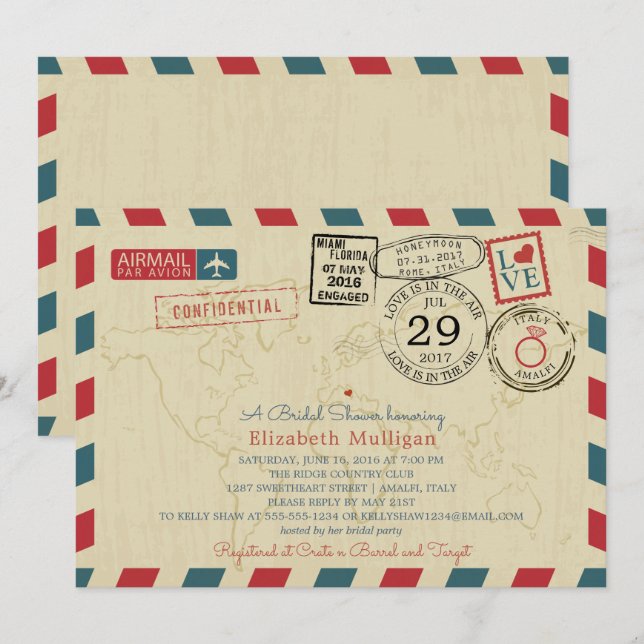Italy World Traveller Airmail |  Bridal Shower Invitation (Front/Back)