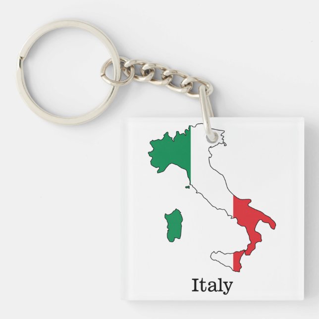 Italy's Flag Within Its Map - Souvenir Collection Key Ring (Front)