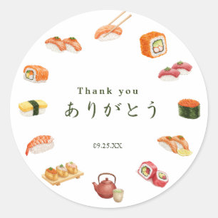 Itamae〈Sushi Chefs) collection ありがとう Japanese Classic Round Sticker
