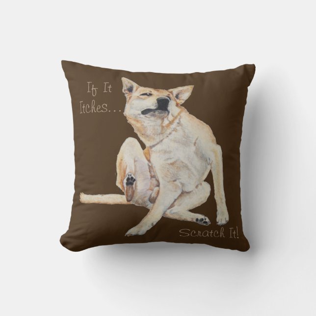 itchy dog scratching painting with funny slogan cushion (Front)