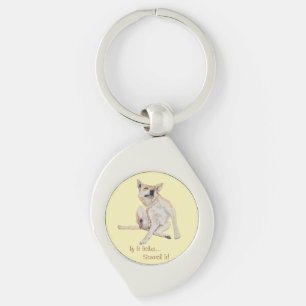itchy dog scratching painting with funny slogan key ring
