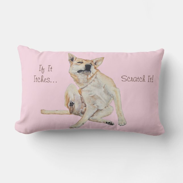 itchy dog scratching painting with funny slogan lumbar cushion (Front)