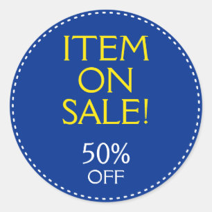"ITEM ON SALE!" "50% OFF" Round Sticker
