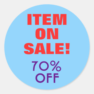 "ITEM ON SALE!" "70% OFF" Round Sticker