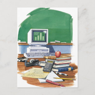 Items on a school teachers desk  Colour Postcard