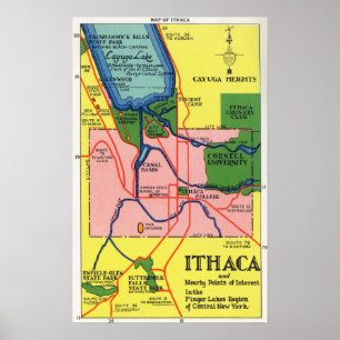 Ithaca and Nearby Points of Interest Poster