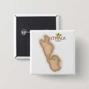 ithaca greece map 15 cm square badge