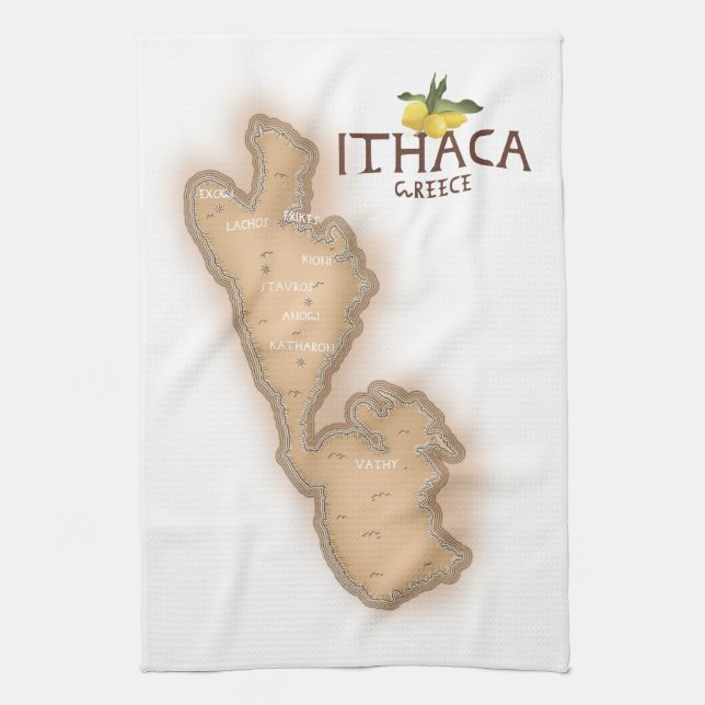 ithaca greece map tea towel (Vertical)