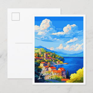 Ithaca Greece vintage travel illustration Postcard