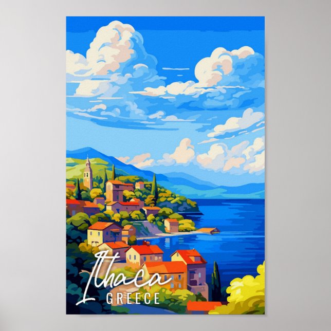 Ithaca Greece vintage travel illustration Poster (Front)