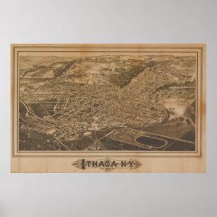 Ithaca New York 1882 Antique Panoramic Map Poster