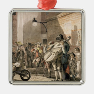 Itinerant Musicians playing in a poor part of town Metal Tree Decoration