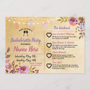Itinerary Bachelorette Party Floral Jars Pink Wood Programme