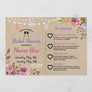 Itinerary Bridal Shower Floral Jars Pink Wood Invitation