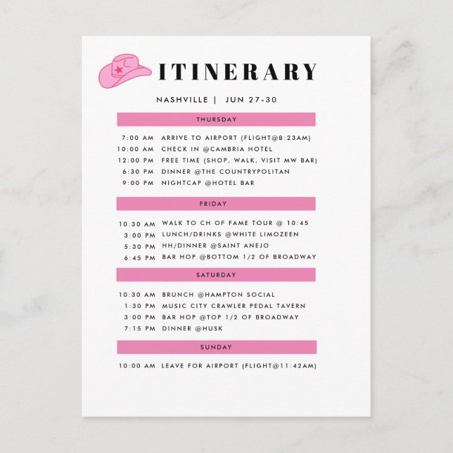 ITINERARY  POSTCARD (Front)