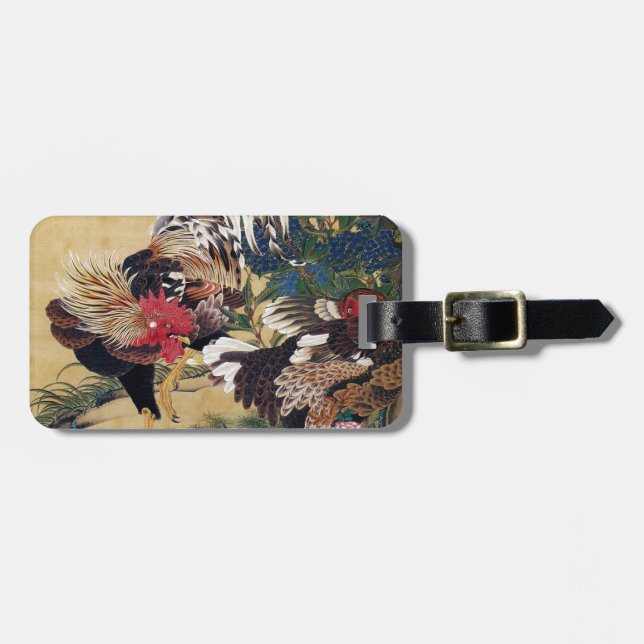 Itō Jakuchū, Hydrangea and Double Chicken Luggage Tag (Front Horizontal)