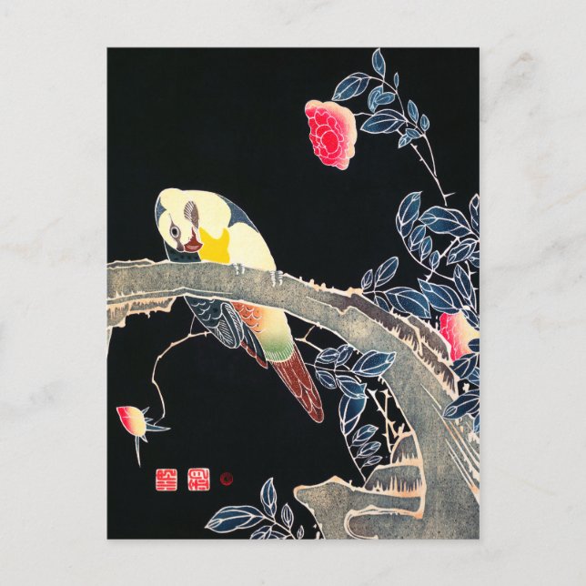 Ito Jakuchu Parrot on the Branch of a Flowering Postcard (Front)