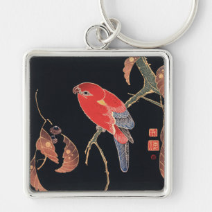 Ito Jakuchu Red Parrot on the Branch Japanese Art Key Ring