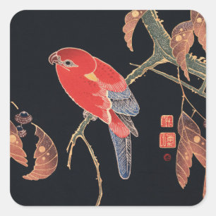 Ito Jakuchu Red Parrot on the Branch Japanese Art Square Sticker