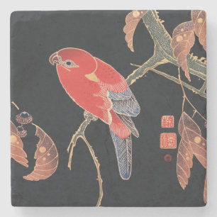 Ito Jakuchu Red Parrot on the Branch Japanese Art Stone Coaster