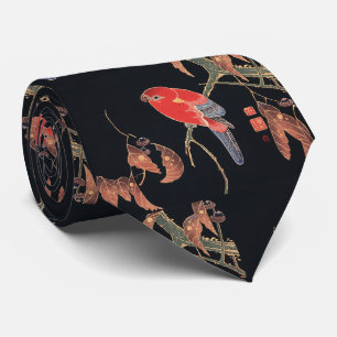 Ito Jakuchu Red Parrot on the Branch Japanese Art Tie