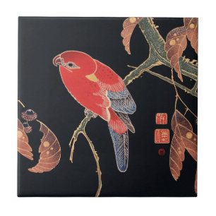 Ito Jakuchu Red Parrot on the Branch Japanese Art Tile