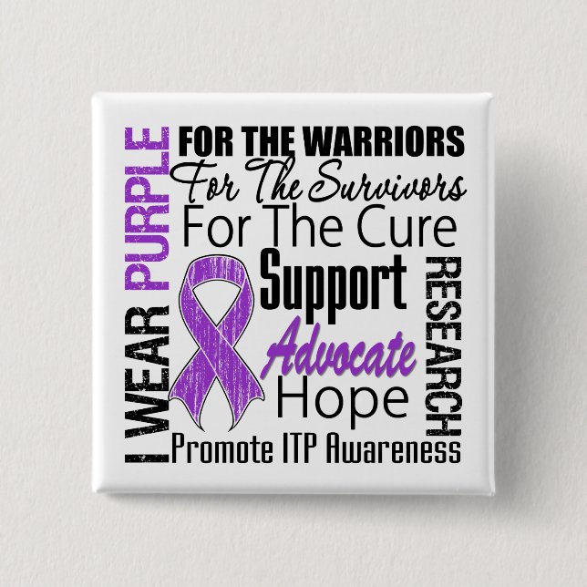 ITP Awareness I Wear Purple Ribbon 15 Cm Square Badge (Front)