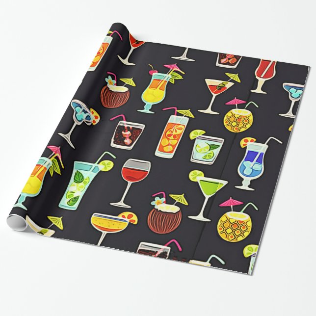 It's 5 O'Clock Somewhere Cocktails Wrapping Paper (Unrolled)