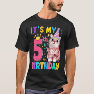 It's 5th My Birthday Cat Kids 5 Years Old Kitten T-Shirt