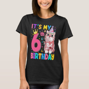 It's 6th My Birthday Cat Lover Kids 6 Years Old Ki T-Shirt