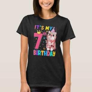 It's 7th My Birthday Cat Kids 7 Years Old Kitten B T-Shirt