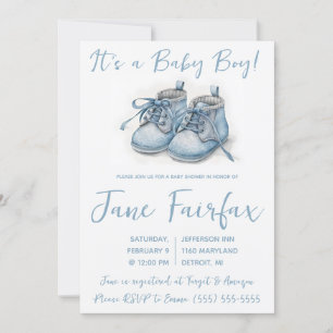 It's a Baby Boy! Blue Baby Shoes Baby Shower Invitation